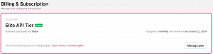 Elite API Tier 's subscription interval shows monthly instead of quarterly